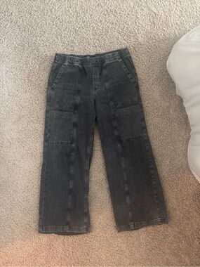 GAP High-Rise Wide-Leg Denim in Charcoal Plaid